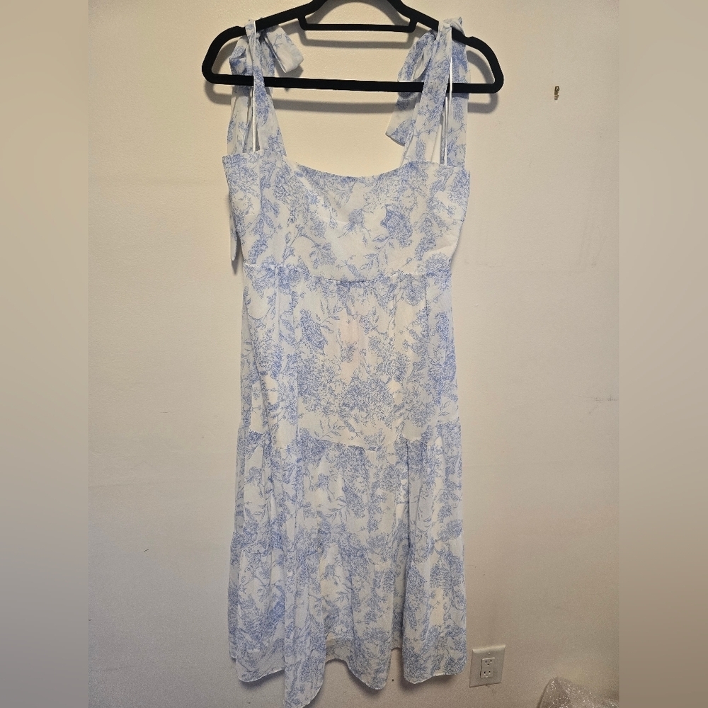Lucy Paris Toile Tie Shoulder Mini Dress